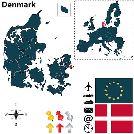 simsearch:400-07249246,k - Vector set of Denmark country shape with flags, icons isolated and European Union Photographie de stock - Aubaine LD & Abonnement, Code: 400-07105851
