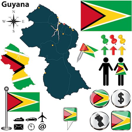 simsearch:400-07264989,k - Vector of Guyana set with detailed country shape with region borders, flags and icons Stock Photo - Budget Royalty-Free & Subscription, Code: 400-07105852