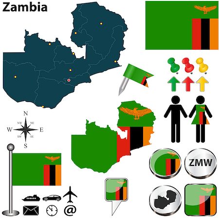 simsearch:400-07105860,k - Vector of Zambia set with detailed country shape with region borders, flags and icons Photographie de stock - Aubaine LD & Abonnement, Code: 400-07105866