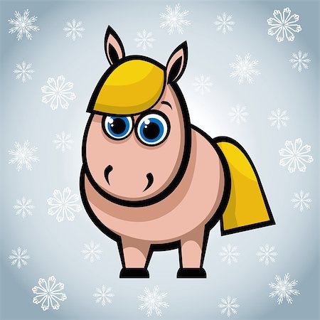 simsearch:400-07245107,k - Funny cartoon horse with big blue eyes on a winter background. Photographie de stock - Aubaine LD & Abonnement, Code: 400-07105945