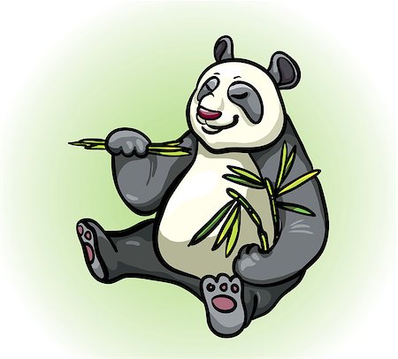 simsearch:400-04743700,k - Cartoon funny panda with bamboo leaves sitting on a green background Stockbilder - Microstock & Abonnement, Bildnummer: 400-07105978