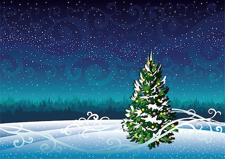 simsearch:400-06852329,k - Winter vector landscape with snowy fir and starry night sky. Photographie de stock - Aubaine LD & Abonnement, Code: 400-07106024