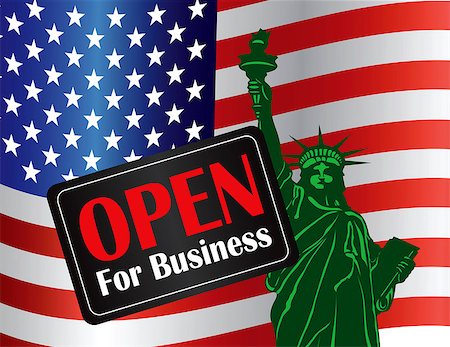 statue of liberty on the flag - Government Shutdown Open For Business Sign with Statue of Liberty with USA American Flag Illustration Photographie de stock - Aubaine LD & Abonnement, Code: 400-07106164