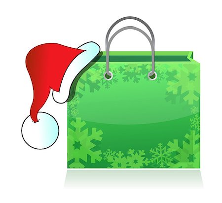 simsearch:400-04231102,k - shopping bag with Santa's hat isolated on white background. Concept of holiday shopping. Fotografie stock - Microstock e Abbonamento, Codice: 400-07106188
