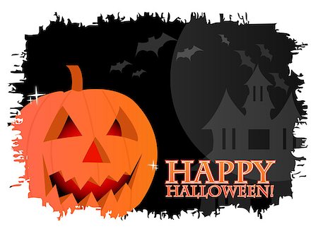 simsearch:400-09081867,k - Happy halloween card with a pumpkin over a black background with vampires. Fotografie stock - Microstock e Abbonamento, Codice: 400-07106237