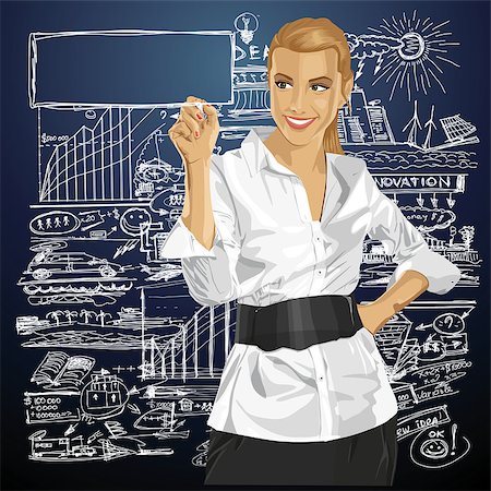 simsearch:400-07987937,k - Idea concept. Vector Business woman writing something. All layers well organized and easy to edit Stock Photo - Budget Royalty-Free & Subscription, Code: 400-07106329