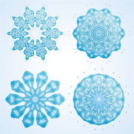 simsearch:622-06487860,k - Set of four abstract snowflakes blue-white color Photographie de stock - Aubaine LD & Abonnement, Code: 400-07106503