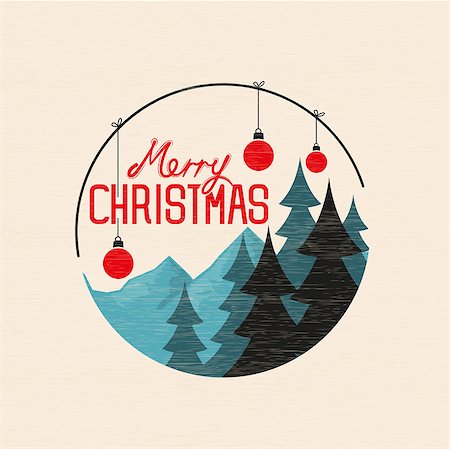 Merry Christmas Bauble with christmas tree's, Vector illustration Stock Photo - Budget Royalty-Free & Subscription, Code: 400-07106729
