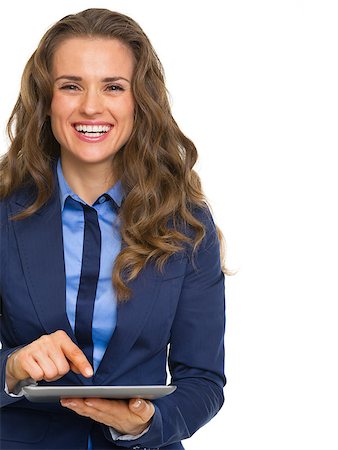 email white background - Smiling business woman using tablet pc Stock Photo - Budget Royalty-Free & Subscription, Code: 400-07106813