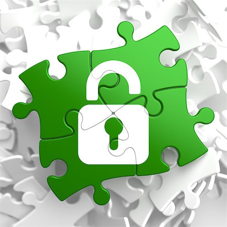 simsearch:400-08919372,k - Security Concept - Icon of Opened Padlock - Located on Green Puzzle Pieces. Stock Photo - Budget Royalty-Free & Subscription, Code: 400-07106904