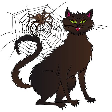 simsearch:619-06937919,k - Cat and spider - vector illustration. Foto de stock - Super Valor sin royalties y Suscripción, Código: 400-07107012