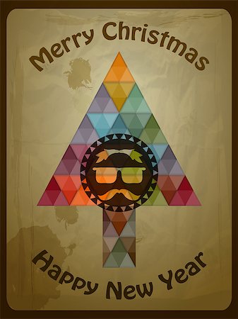 Vector hipster christmas greeting card with fir tree, eps 10 file with transparency effects Stock Photo - Budget Royalty-Free & Subscription, Code: 400-07107136