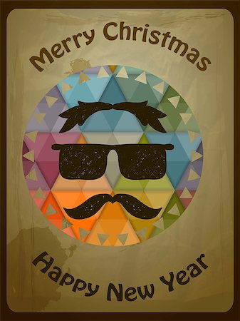 Vector hipster christmas greeting card with hipster face, eps 10 file with transparency effects Stock Photo - Budget Royalty-Free & Subscription, Code: 400-07107140