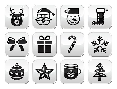 simsearch:400-07105067,k - Xmas vector grey square buttons set isolated on white Stock Photo - Budget Royalty-Free & Subscription, Code: 400-07107177