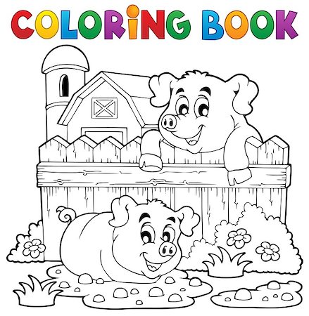 piglet on wood - Coloring book pig theme 3 - eps10 vector illustration. Stock Photo - Budget Royalty-Free & Subscription, Code: 400-07107186