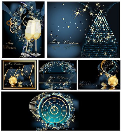 ribbon for greeting card - Merry Christmas background collections gold and blue Stock Photo - Budget Royalty-Free & Subscription, Code: 400-07107246