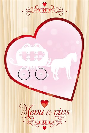 royal carriage - Cover page of wedding menu with illustration of wedding carriage in heart and French calligraphic text - eps 10 vectors Stock Photo - Budget Royalty-Free & Subscription, Code: 400-07107240