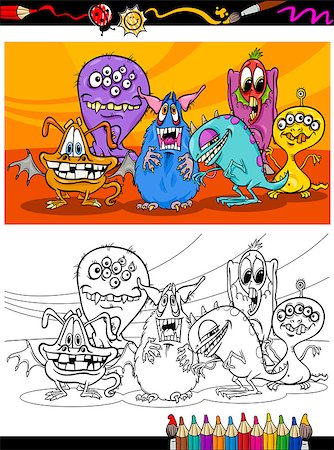 Coloring Book or Page Cartoon Illustration of Black and White Monsters Characters Group for Children Stock Photo - Budget Royalty-Free & Subscription, Code: 400-07107328
