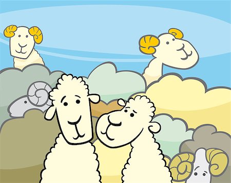 simsearch:400-07046870,k - Cartoon Illustration of Flock of Sheep Comic Characters Group Stock Photo - Budget Royalty-Free & Subscription, Code: 400-07107345