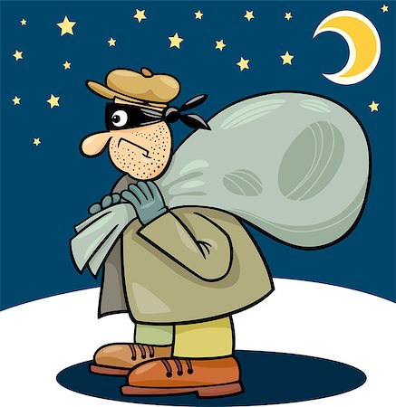 stolen goods - Cartoon Illustration of Thief with Sack at Night Stock Photo - Budget Royalty-Free & Subscription, Code: 400-07107360