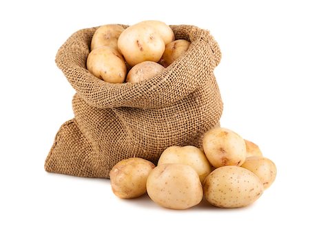 potatoes garden - Ripe potatoes in burlap sack isolated on white background Stock Photo - Budget Royalty-Free & Subscription, Code: 400-07107482