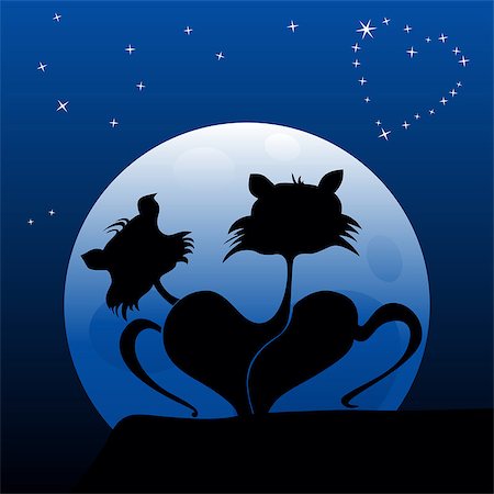 simsearch:400-09089375,k - Two cats at view of night starry sky Fotografie stock - Microstock e Abbonamento, Codice: 400-07107787