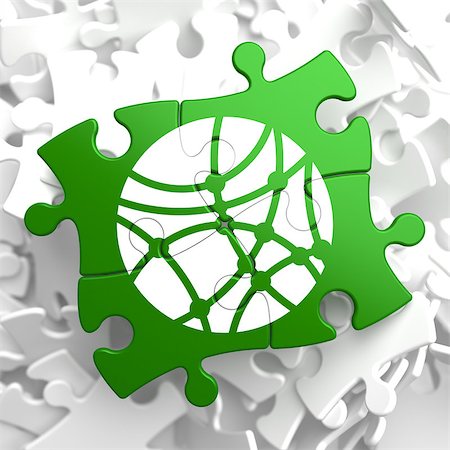 Social Network Icon on Green Puzzle.  Communication Concept. Stock Photo - Budget Royalty-Free & Subscription, Code: 400-07107941