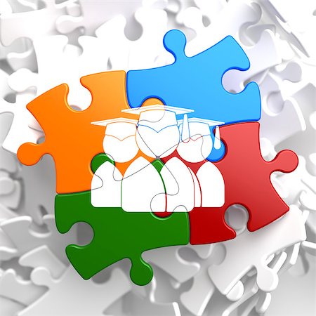 Icon of Human Silhouettes in Grad Hat on Multicolor Puzzle. Education Concept. Stock Photo - Budget Royalty-Free & Subscription, Code: 400-07108028