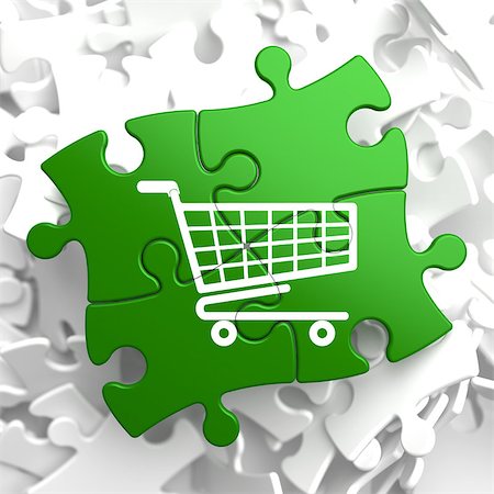 simsearch:400-09009271,k - Icon of Shopping Cart on Green Puzzle. Stockbilder - Microstock & Abonnement, Bildnummer: 400-07108021