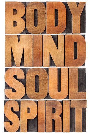 simsearch:400-08223086,k - body, mind, soul and spirit typography - a collage of isolated words in vintage wood letterpress type scaled to a rectangle Photographie de stock - Aubaine LD & Abonnement, Code: 400-07108071