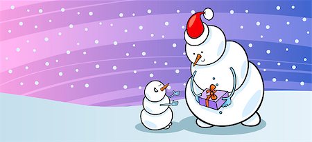 drawing designs for greeting card - Greeting Card Cartoon Illustration of Snowman Santa with Christmas Present Stock Photo - Budget Royalty-Free & Subscription, Code: 400-07108138
