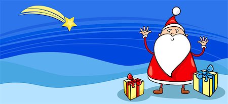 funny present christmas - Greeting Card Cartoon Illustration of Santa Claus or Papa Noel with Presents and Christmas Star Stock Photo - Budget Royalty-Free & Subscription, Code: 400-07108139