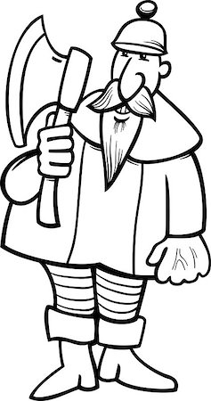 Black and White Cartoon Illustration of Funny Knight with Axe for Coloring Book Stock Photo - Budget Royalty-Free & Subscription, Code: 400-07108160