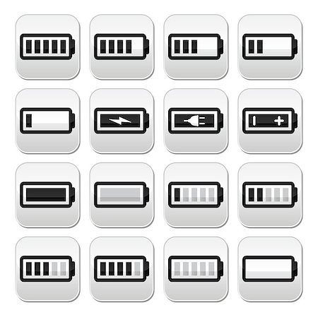 Charge level indicatiors - battery buttons set isoalted on white Stock Photo - Budget Royalty-Free & Subscription, Code: 400-07108176