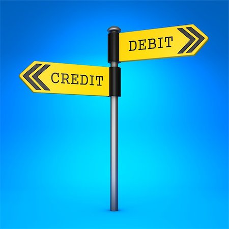 simsearch:400-07326303,k - Yellow Two-Way Direction Sign with the Words Debit and Credit on Blue Background. Business Concept of Choice. Foto de stock - Super Valor sin royalties y Suscripción, Código: 400-07100108
