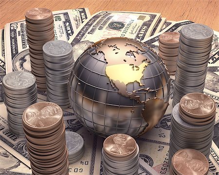 American money around the globe with the United States highlighted. Stock Photo - Budget Royalty-Free & Subscription, Code: 400-07100132