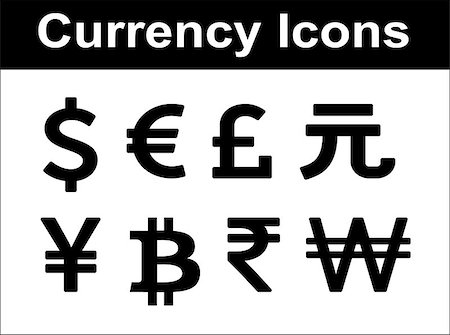 Currency icons set. Black over white background. Stock Photo - Budget Royalty-Free & Subscription, Code: 400-07100322