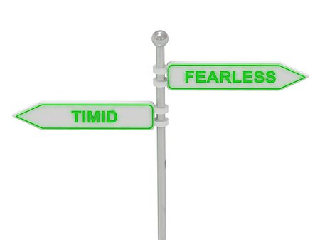 simsearch:400-04776651,k - Signs with green "TIMID" and "FEARLESS" pointing in opposite directions, Isolated on white background, 3d rendering Stock Photo - Budget Royalty-Free & Subscription, Code: 400-07100517
