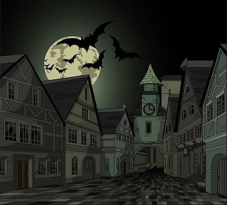 Spooky Halloween night at town Stock Photo - Budget Royalty-Free & Subscription, Code: 400-07100527