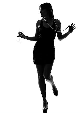people drinking cocktails silhouette - stylish silhouette caucasian beautiful woman partying drinking champagne flute glass cocktail full length on studio isolated white background Stock Photo - Budget Royalty-Free & Subscription, Code: 400-07100754