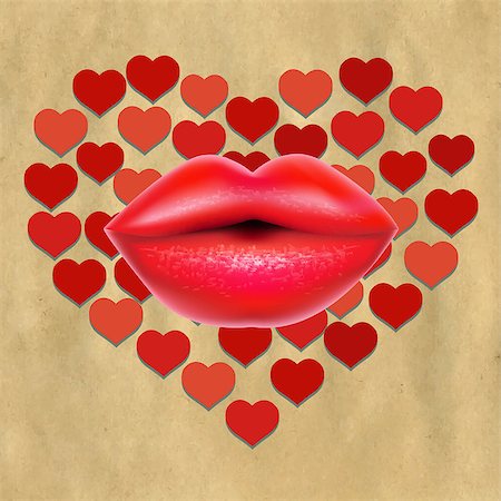 simsearch:400-05279995,k - Red Lips With Hearts And Paper, With Gradient Mesh, Vector Illustration Stockbilder - Microstock & Abonnement, Bildnummer: 400-07100963