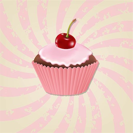 simsearch:400-06104035,k - Cupcake With Cream And Cherry And Vintage Sunburst With Gradient Mesh, Vector Illustration Photographie de stock - Aubaine LD & Abonnement, Code: 400-07101052