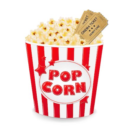 Popcorn In Cardboard Box With Tickets Cinema With Gradient Mesh, Vector Illustration Stock Photo - Budget Royalty-Free & Subscription, Code: 400-07101074