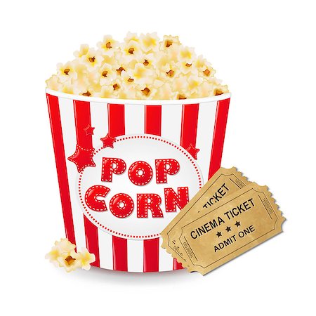 popcorn white background - Popcorn In Cardboard Box With Ticket Cinema With Gradient Mesh, Vector Illustration Stock Photo - Budget Royalty-Free & Subscription, Code: 400-07101073