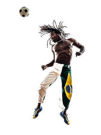 rastafari - one brazilian  black man soccer player  heading football  on white background silhouette Photographie de stock - Aubaine LD & Abonnement, Code: 400-07101467
