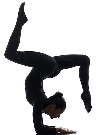 simsearch:400-07218974,k - one caucasian woman contortionist practicing gymnastic yoga  in silhouette   on white background Stock Photo - Budget Royalty-Free & Subscription, Code: 400-07101483