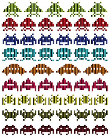colored silhouettes of Space Invaders on a white background Stock Photo - Budget Royalty-Free & Subscription, Code: 400-07101744