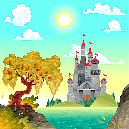 simsearch:400-07507914,k - Fantasy landscape with castle. Vector illustration. Photographie de stock - Aubaine LD & Abonnement, Code: 400-07101767