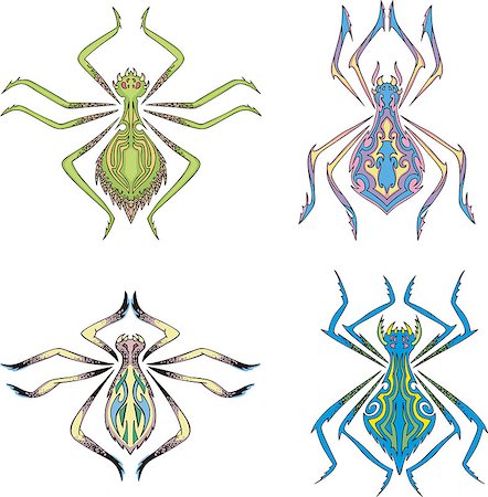 spider - Symmetrical spider tattoos. Set of color vector illustrations. Stock Photo - Budget Royalty-Free & Subscription, Code: 400-07101849