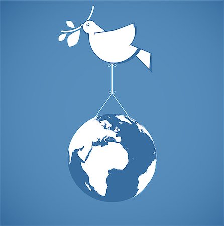 flying bird with tree - white dove holding globe on a wire Photographie de stock - Aubaine LD & Abonnement, Code: 400-07102104